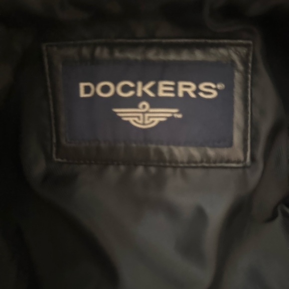 Men’s used size L large Dockers black leather jacket pockets full zip - Picture 6 of 7